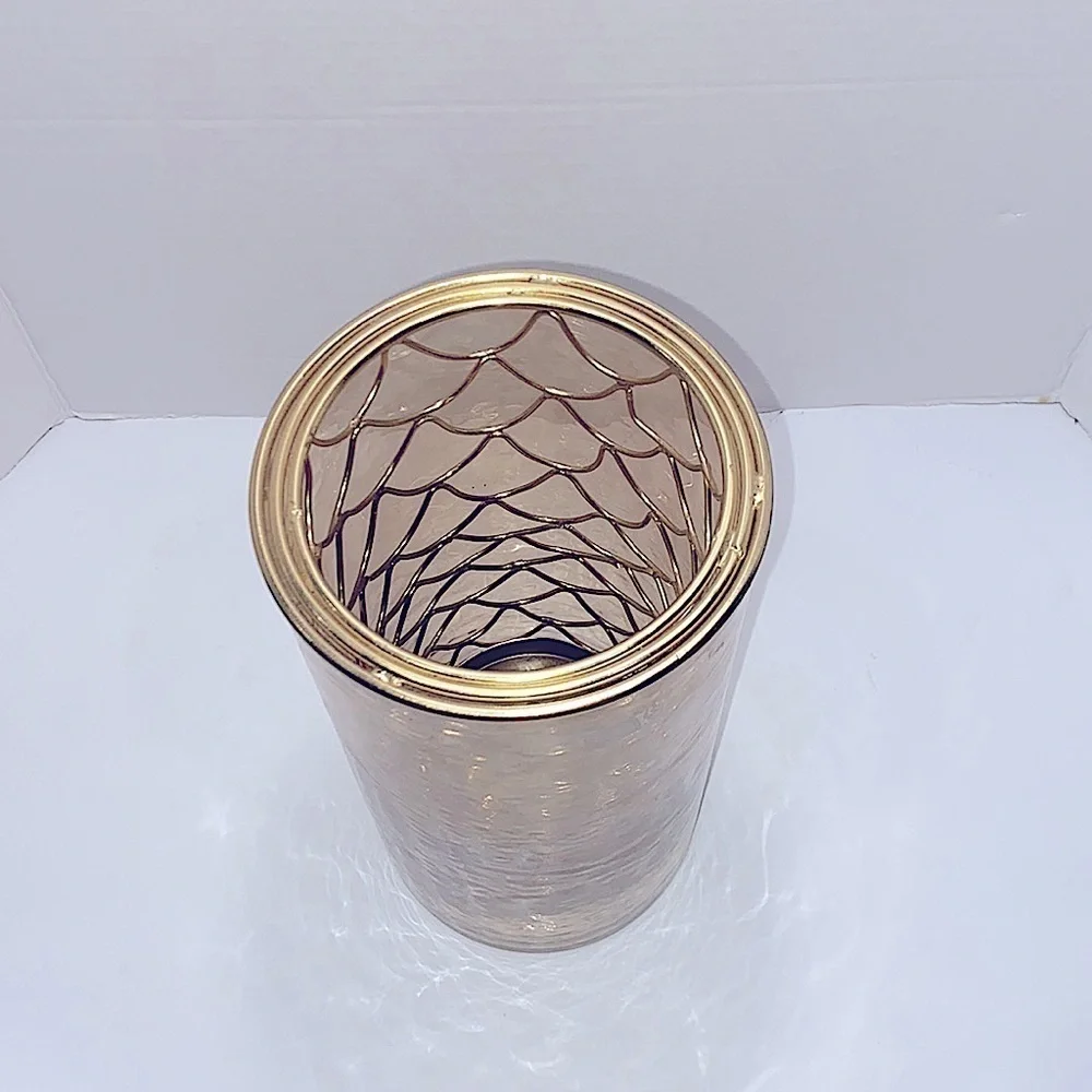 Large Glass & Metal Gold Candle Holder